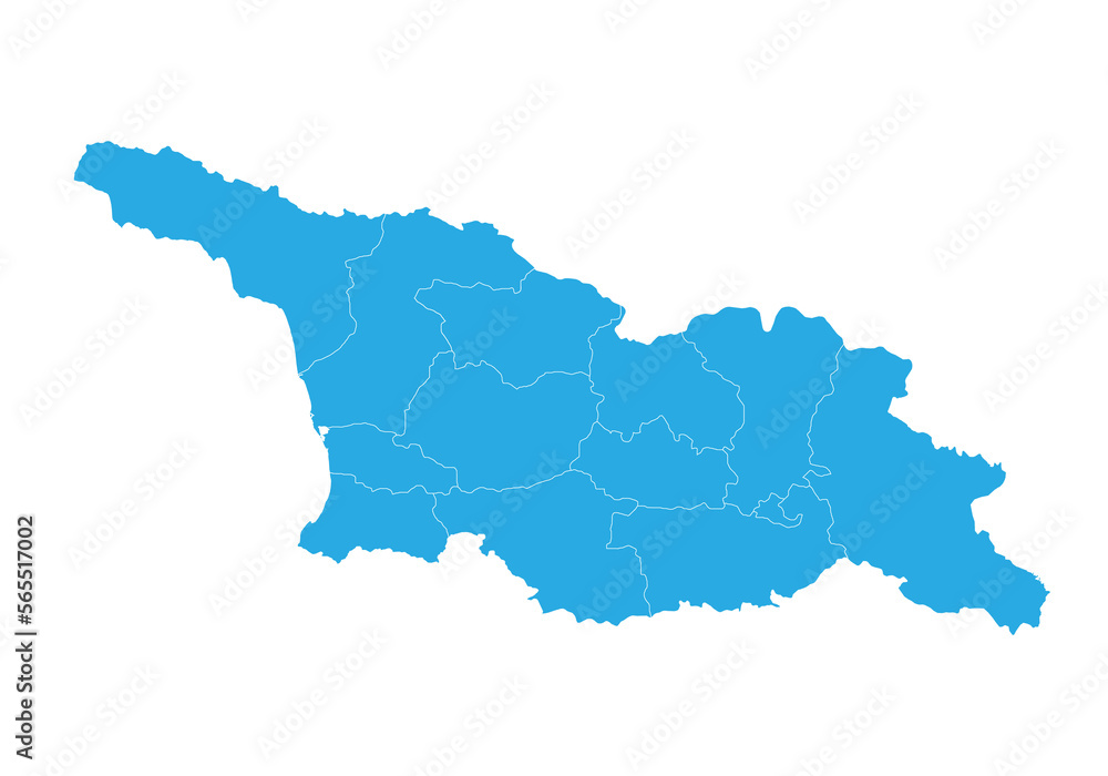 georgia South Ossetia map. High detailed blue map of georgia  on PNG transparent background.
