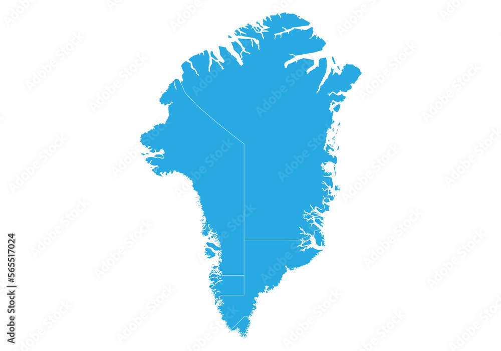 greenland map. High detailed blue map of greenland on PNG transparent background.