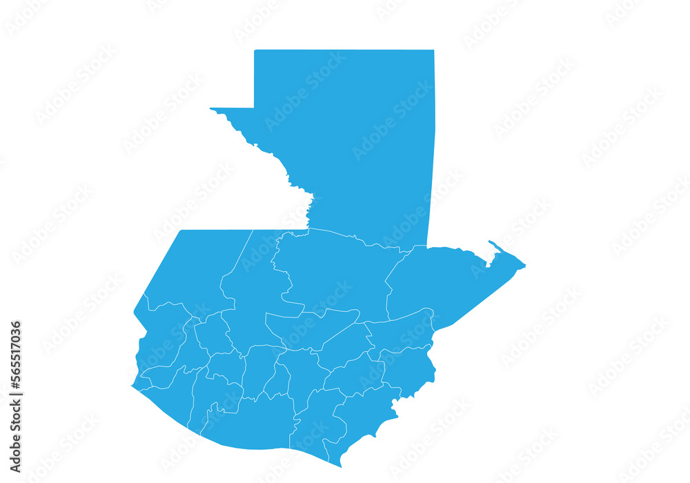 guatemala map. High detailed blue map of guatemala on PNG transparent background. Stock