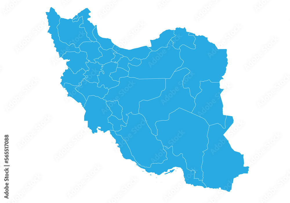 iran map. High detailed blue map of iran on PNG transparent background.