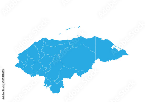 honduras map. High detailed blue map of honduras on PNG transparent background.