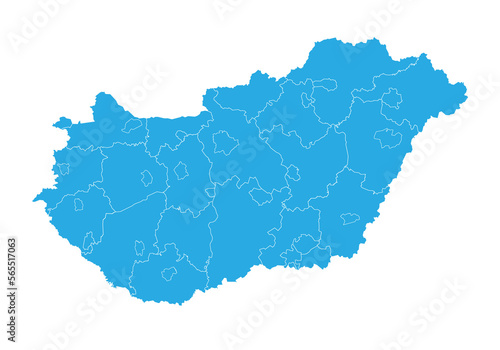 hungary map. High detailed blue map of hungary on PNG transparent background.