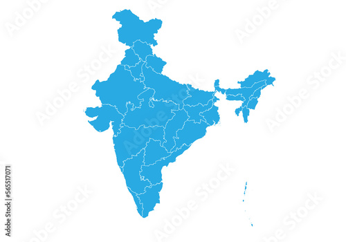 india map. High detailed blue map of india on PNG transparent background.
