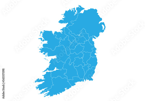 ireland map. High detailed blue map of ireland on PNG transparent background.