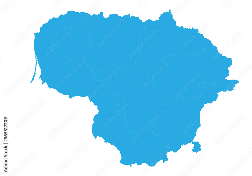 lithuania map. High detailed blue map of lithuania on PNG transparent background.