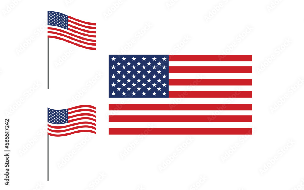 USA American Flag set, isolated on white background, vector illustration. USA American Flag set, isolated on white background, vector illustration.