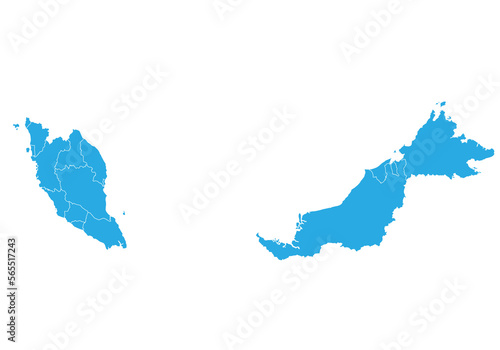 malaysia map. High detailed blue map of malaysia on PNG transparent background.
