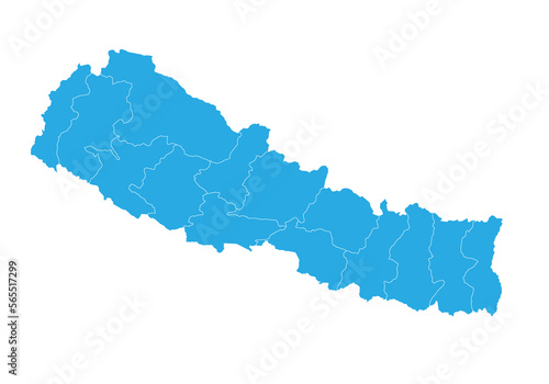 nepal map. High detailed blue map of nepal on PNG transparent background.