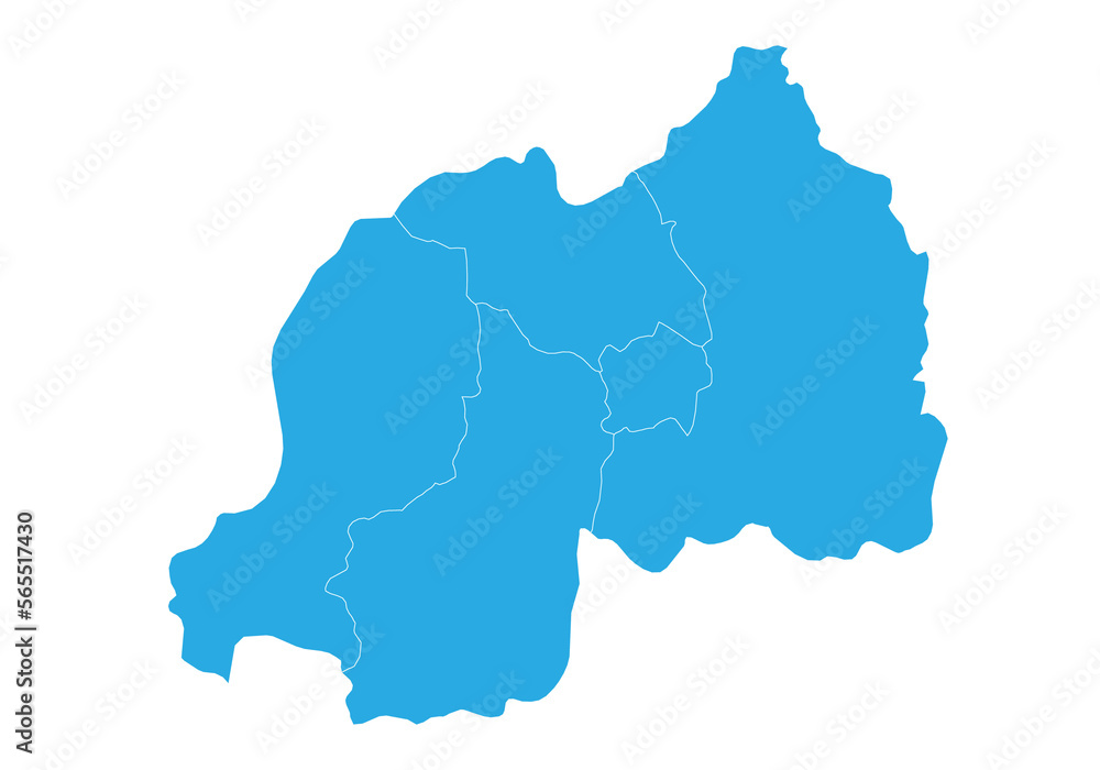 rwanda map. High detailed blue map of rwanda on PNG transparent background.
