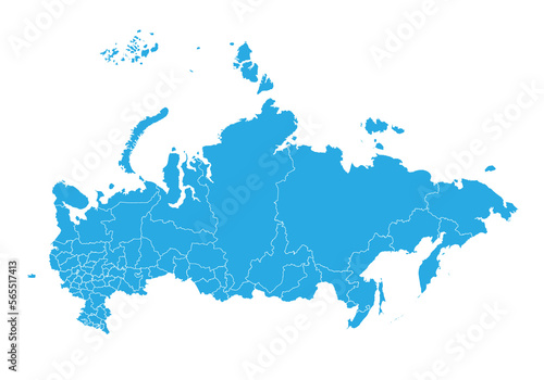 russia map. High detailed blue map of russia on PNG transparent background.