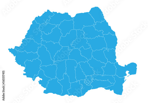 romania map. High detailed blue map of romania on PNG transparent background.