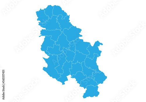 serbia NoKosovo map. High detailed blue map of serbia on PNG transparent background.