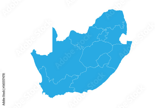 South Africa map. High detailed blue map of South Africa on PNG transparent background.
