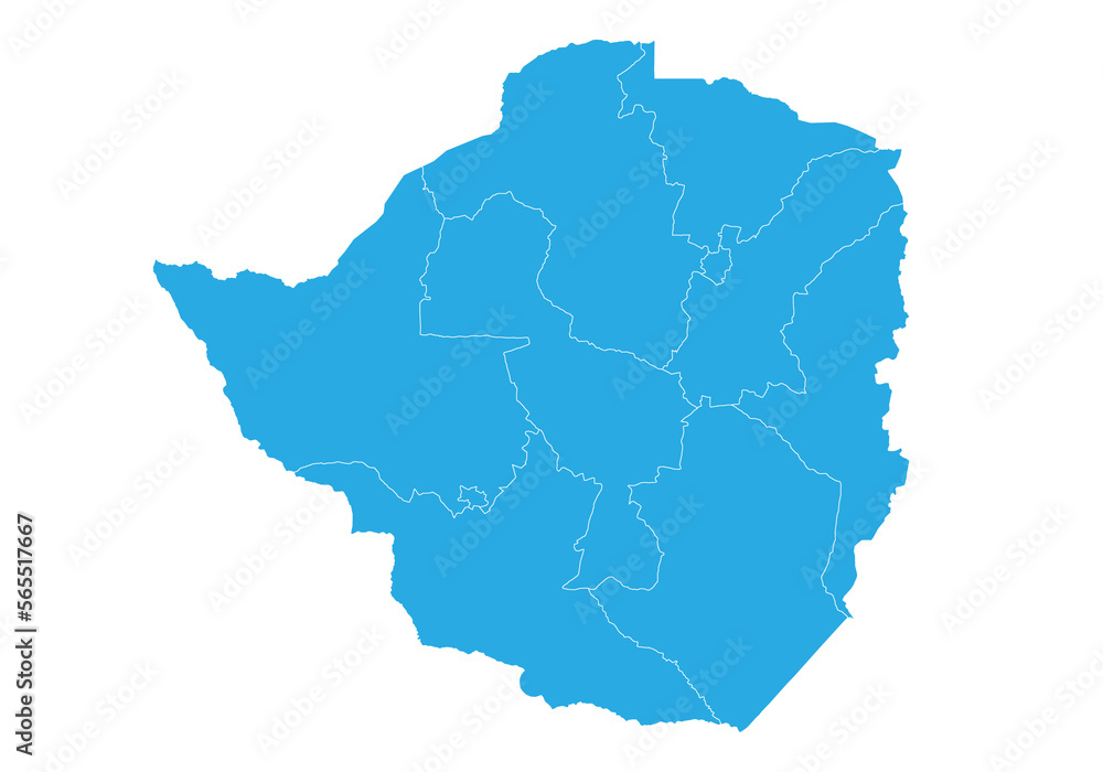 zimbabwe map. High detailed blue map of zimbabwe on PNG transparent background.