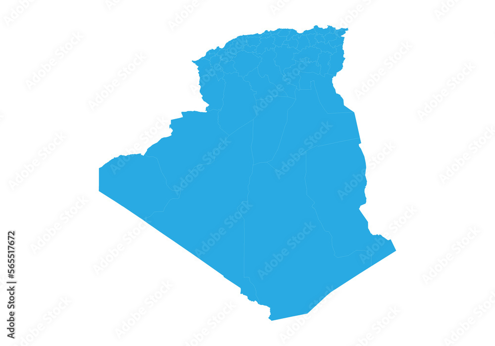 algeria map. High detailed blue map of  on PNG transparent background.