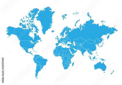 world map. High detailed blue map of world on PNG transparent background. © peacehunter