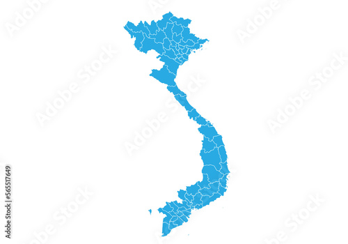 vietnam map. High detailed blue map of vietnam on PNG transparent background.