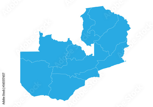 zambia map. High detailed blue map of zambia on PNG transparent background.