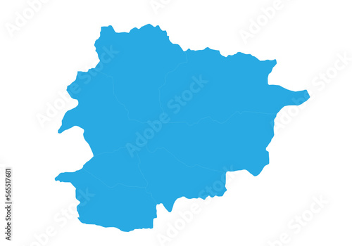 andorra map. High detailed blue map of  on PNG transparent background.