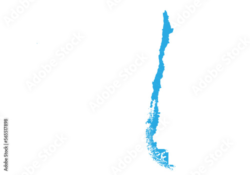 Chile map. High detailed blue map of Chile on PNG transparent background.