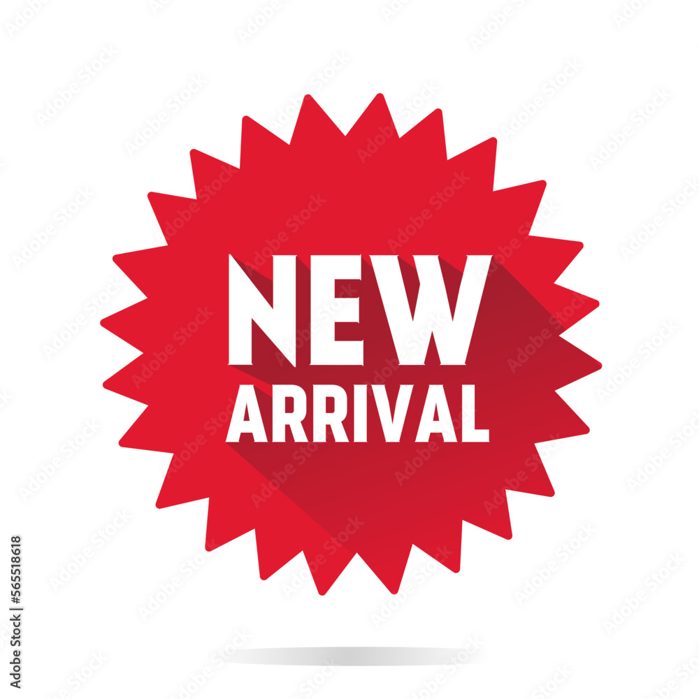 Sticker banner template with new arrival design. New arrival Red sticker Icon. New arrival sticker. Flat style vector illustration. Sticker banner template with new arrival design. New arrival Red sticker Icon. New arrival sticker. Flat style vector illustration.