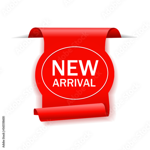 New arrival label, badge or banner design template. Marketing sale promotion icon. New symbol. Special offer sign, vector illustration.