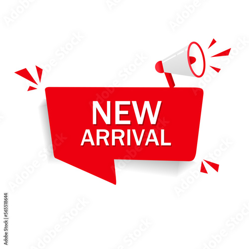 New arrival. New arrival with megaphone. Modern vector.
