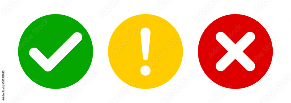 Obraz premium Check mark, exclamation mark and cross mark set