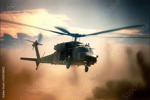 Military helicopter taking off