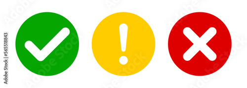 Check mark, exclamation mark and cross mark set