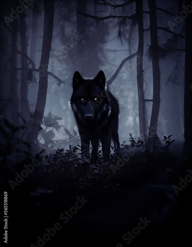Black Wolf in the Night Generative Ai Art © Manny Tejada