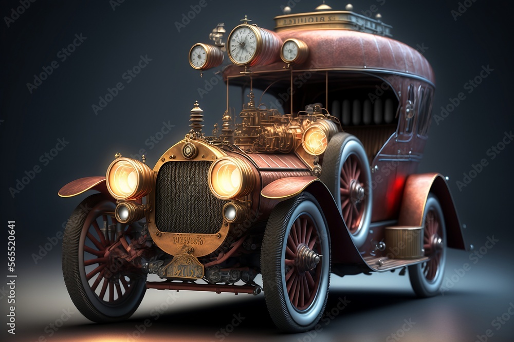3D Render Steampunk style Car. AI generated