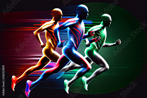 running athletes, sport and competition background with motion color effects of tirangle splints © surassawadee
