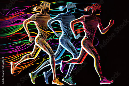 Running people, composed of colored lines