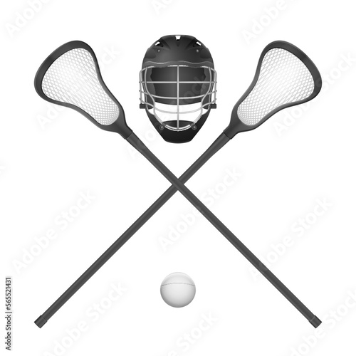 Lacrosse sticks ball and helmet