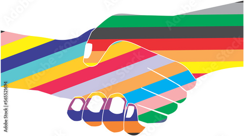 Transparent background Handshake, love, and pride in colorful diversity theme. All acceptable, no racism concept. PNG file.