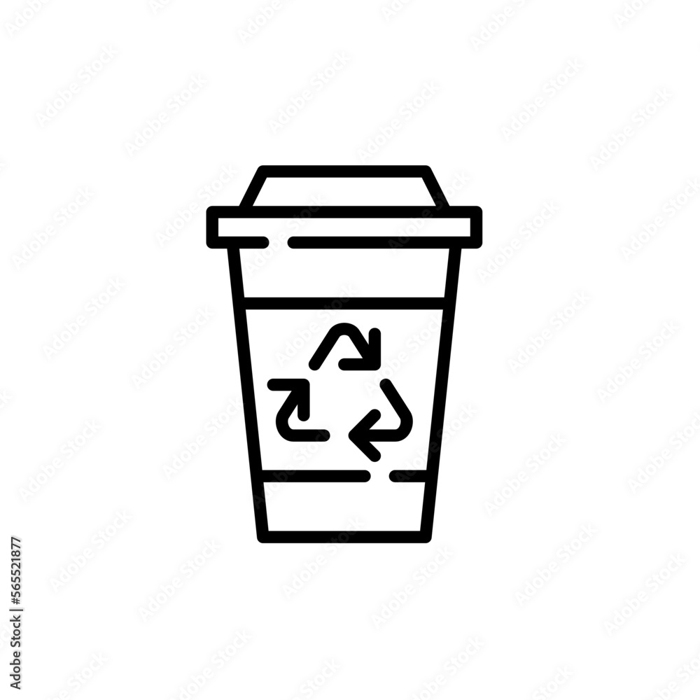 Paper coffee cup with recycle symbol. Pixel perfect, editable stroke icon Paper coffee cup with recycle symbol. Pixel perfect, editable stroke icon