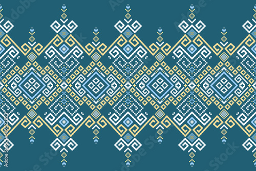 Indigo navy blue geometric traditional ethnic pattern Ikat seamless pattern border abstract design for fabric print cloth dress carpet curtains and sarong Aztec African Indian Indonesian 