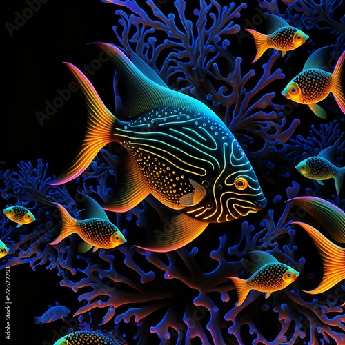 Bioluminescence Fish in Aquarium with Black Background © Pete
