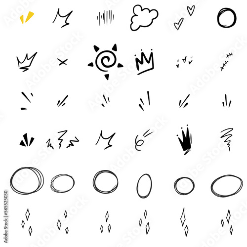 Vector set of hand-drawn cute cartoony expression sign doodle line strokeemoticon effects design elements, cartoon character emotion symbols,