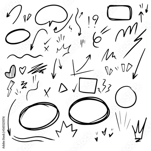 Vector set of hand-drawn cute cartoony expression sign doodle line strokeemoticon effects design elements, cartoon character emotion symbols,