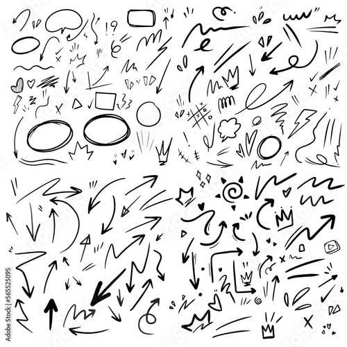Vector set of hand-drawn cute cartoony expression sign doodle line strokeemoticon effects design elements  cartoon character emotion symbols 