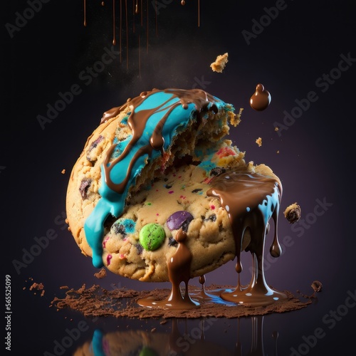 cookies, delicious sticky, gooey tasty cookies, impossible to eat, colors cookies, delicious, Rainbow cookies, generative by AI