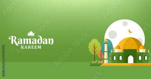 Ramadan Kareem background with moon and mosque illustration