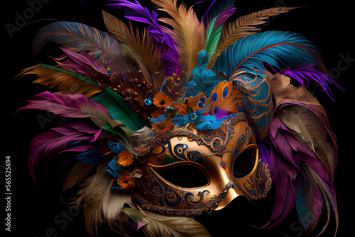 mardi gras mask with colored plumage © rufous