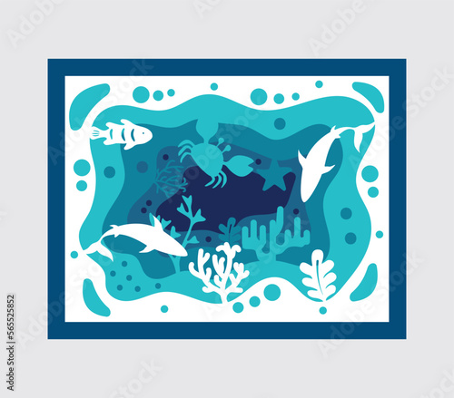 3d Underwater sea Shadow Box laser cut,