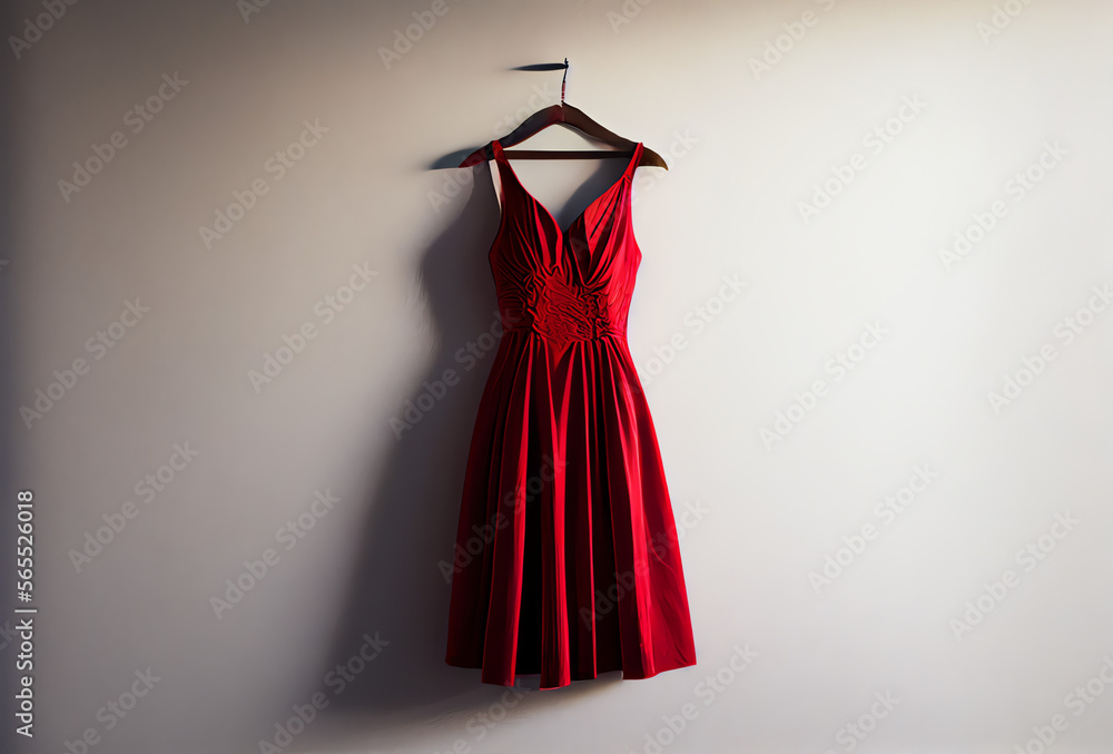 red dress hanging on a wall, isolated, generative ai red dress hanging on a wall, isolated, generative ai