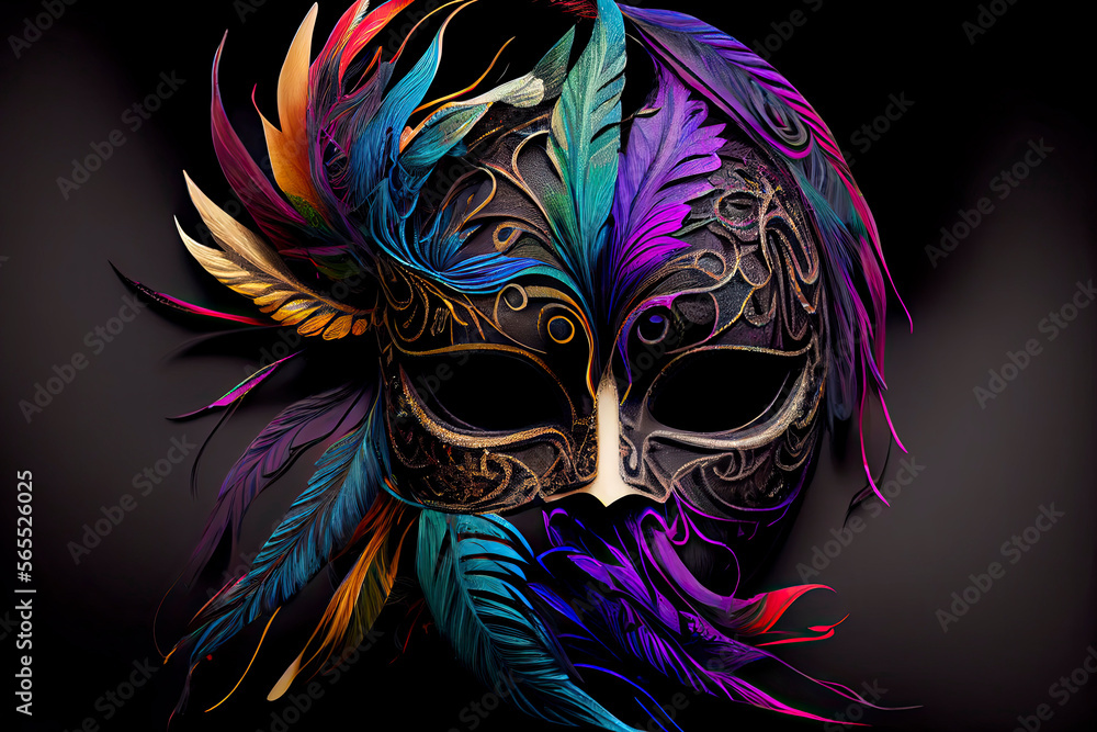 mardi gras mask with colored plumage