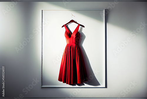 red dress hanging on a wall, isolated, generative ai