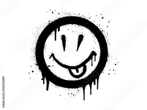 Face With Tongue out emoticon character. Spray painted graffiti smile face With Tongue out in black over white. isolated on white background. vector illustration